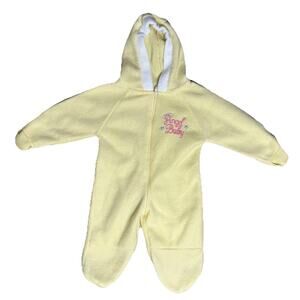Vintage Y2K Mom Petit Fleece Bunting Suit Yellow Angel Baby Hooded 3–6M